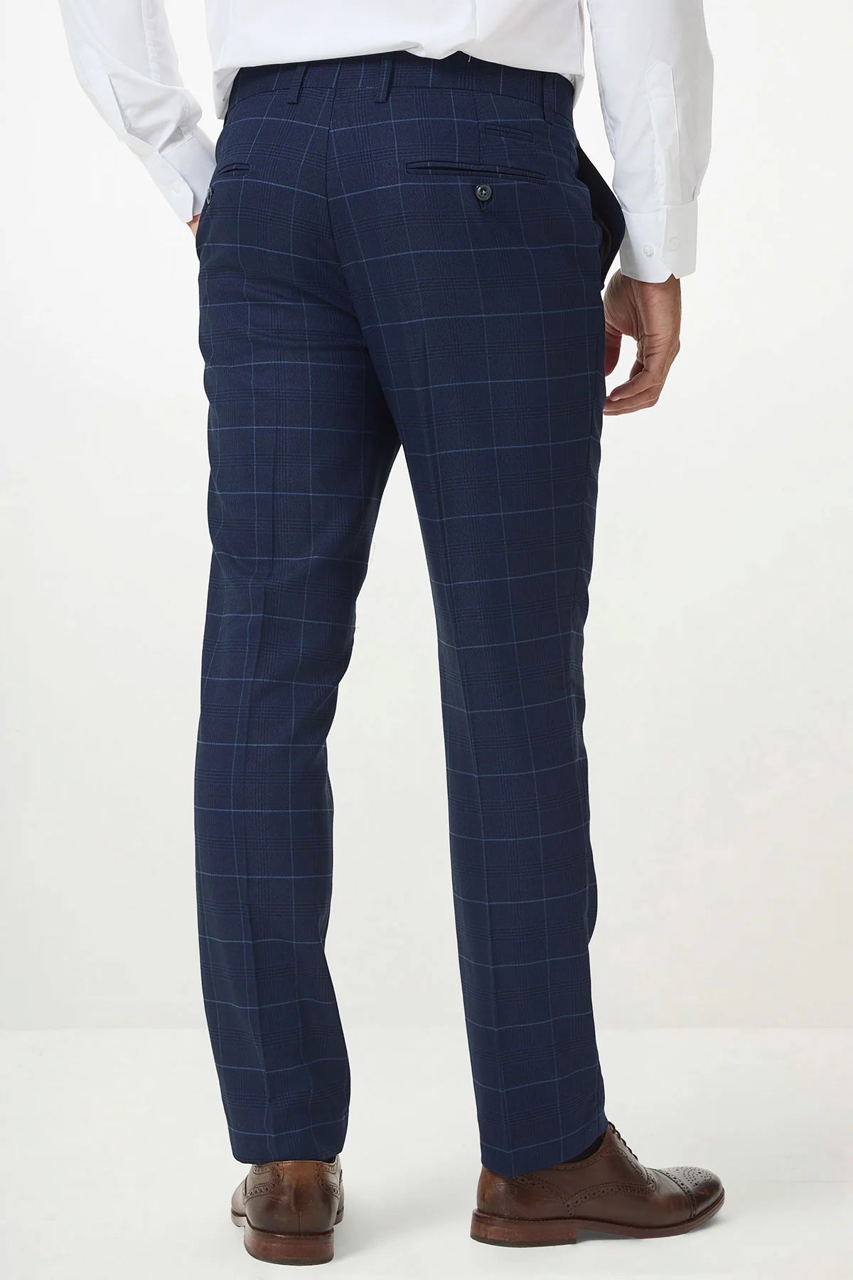 50% OFF - MARC DARCY Edinson Tailored Trousers - Navy Sky Check - Size: UK 36 Regular
