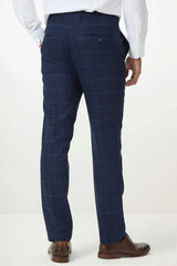 50% OFF - MARC DARCY Edinson Tailored Trousers - Navy Sky Check - Size: UK 36 Regular
