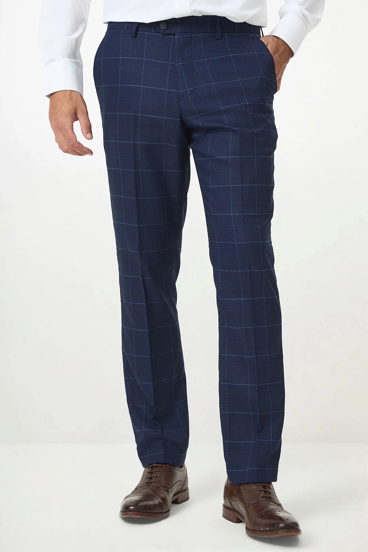 50% OFF - MARC DARCY Edinson Tailored Trousers - Navy Sky Check - Size: UK 36 Regular