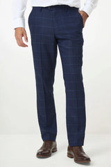 50% OFF - MARC DARCY Edinson Tailored Trousers - Navy Sky Check - Size: UK 36 Regular
