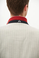 50% OFF - MARC DARCY Grant Tailored Blazer - Mens Slim Fit - Stone Pinstripe - Size: 44 Regular