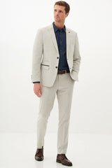 50% OFF - MARC DARCY Grant Tailored Blazer - Mens Slim Fit - Stone Pinstripe - Size: 44 Regular