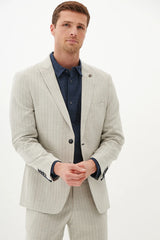 50% OFF - MARC DARCY Grant Tailored Blazer - Mens Slim Fit - Stone Pinstripe - Size: 44 Regular