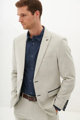 50% OFF - MARC DARCY Grant Tailored Blazer - Mens Slim Fit - Stone Pinstripe - Size: 44 Regular