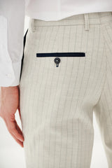 50% OFF - MARC DARCY Grant Tailored Trousers - Stone Pinstripe - Sizes: 32 & 38 Regular