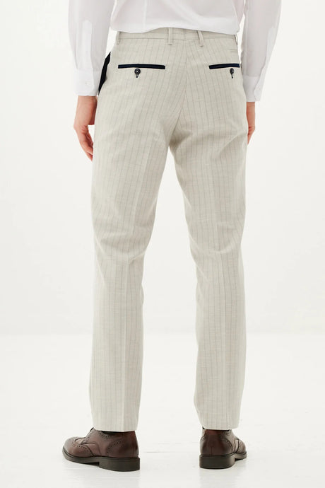 50% OFF - MARC DARCY Grant Tailored Trousers - Stone Pinstripe - Sizes: 32 & 38 Regular