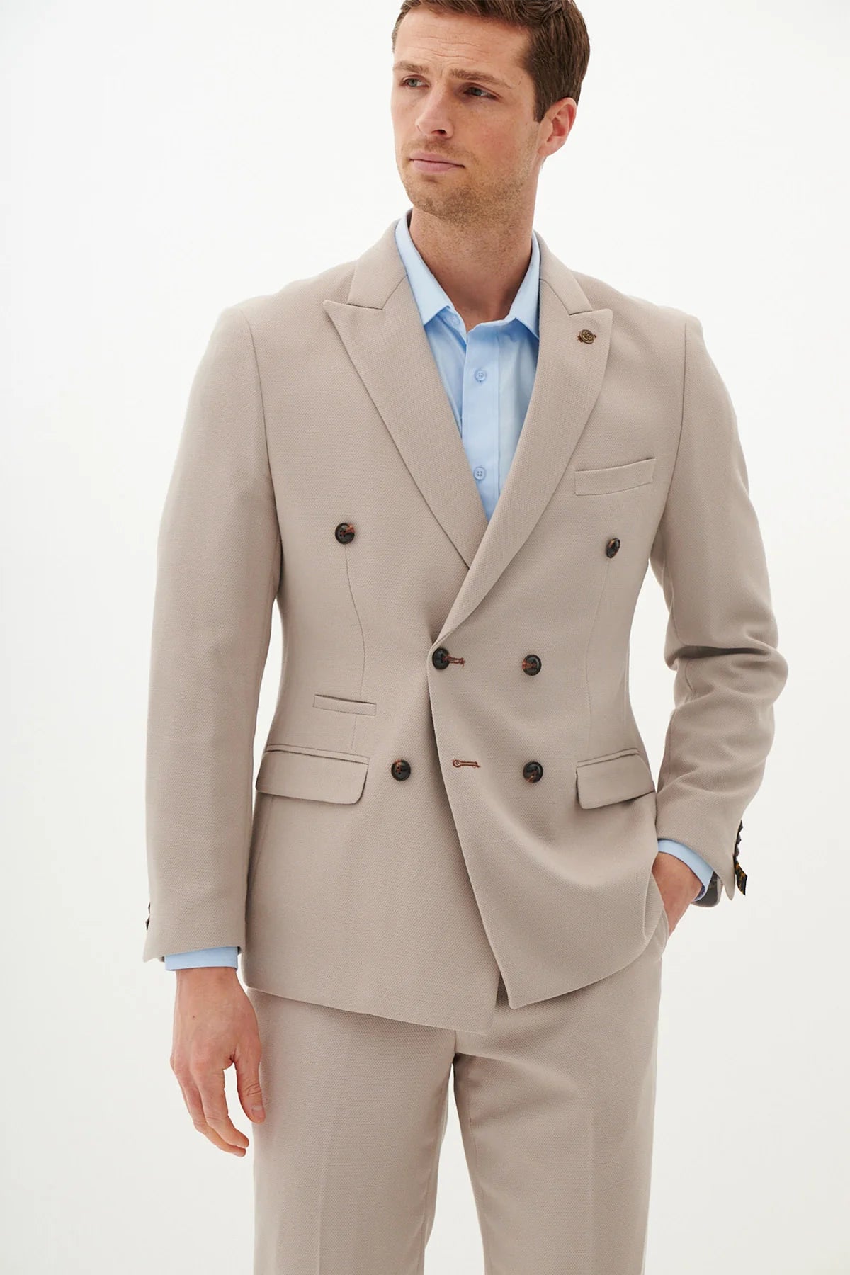 40% OFF - MARC DARCY HM5 Double Breasted Blazer - Mens Slim Fit - Stone - Sizes: 36 & 46