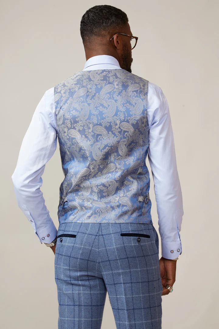 40% OFF - MARC DARCY Men's Kelvin Double Breasted Waistcoat - Sky Blue - Size: 40