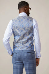 40% OFF - MARC DARCY Men's Kelvin Double Breasted Waistcoat - Sky Blue - Size: 40