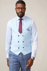 40% OFF - MARC DARCY Men's Kelvin Double Breasted Waistcoat - Sky Blue - Size: 40