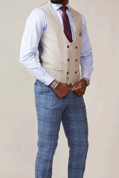 40% OFF - MARC DARCY Men's Kelvin Double Breasted Waistcoat - Stone - Size: 34 & 42