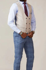 40% OFF - MARC DARCY Men's Kelvin Double Breasted Waistcoat - Stone - Size: 34 & 42