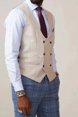 40% OFF - MARC DARCY Men's Kelvin Double Breasted Waistcoat - Stone - Size: 34 & 42