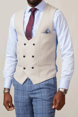40% OFF - MARC DARCY Men's Kelvin Double Breasted Waistcoat - Stone - Size: 34 & 42