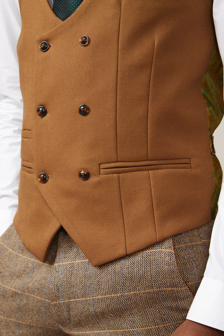 40% OFF - MARC DARCY Men's Kelvin Double Breasted Waistcoat - Tan - Size: UK 42