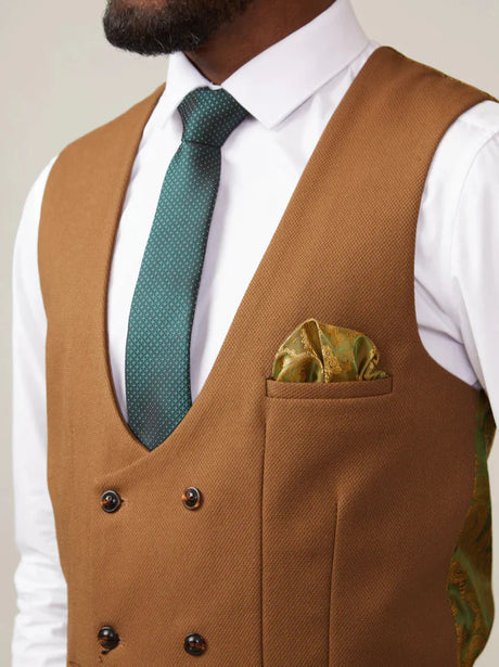 40% OFF - MARC DARCY Men's Kelvin Double Breasted Waistcoat - Tan - Size: UK 42