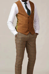 40% OFF - MARC DARCY Men's Kelvin Double Breasted Waistcoat - Tan - Size: UK 42