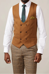 MARC DARCY Men's Kelvin Double Breasted Waistcoat - Tan