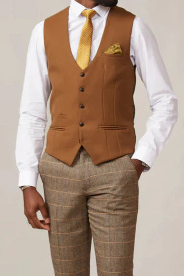 40% OFF - MARC DARCY Men's Kelvin Single Breasted Waistcoat - Tan - Size: UK 48
