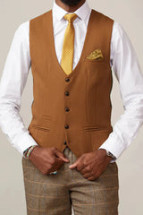 40% OFF - MARC DARCY Men's Kelvin Single Breasted Waistcoat - Tan - Size: UK 48