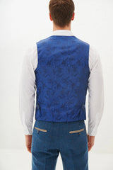 40% OFF - MARC DARCY Men's Dion Single Breasted Waistcoat - Blue Tweed Check - Size: UK 44