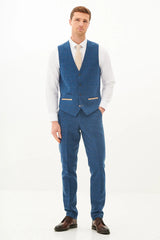40% OFF - MARC DARCY Men's Dion Single Breasted Waistcoat - Blue Tweed Check - Size: UK 44