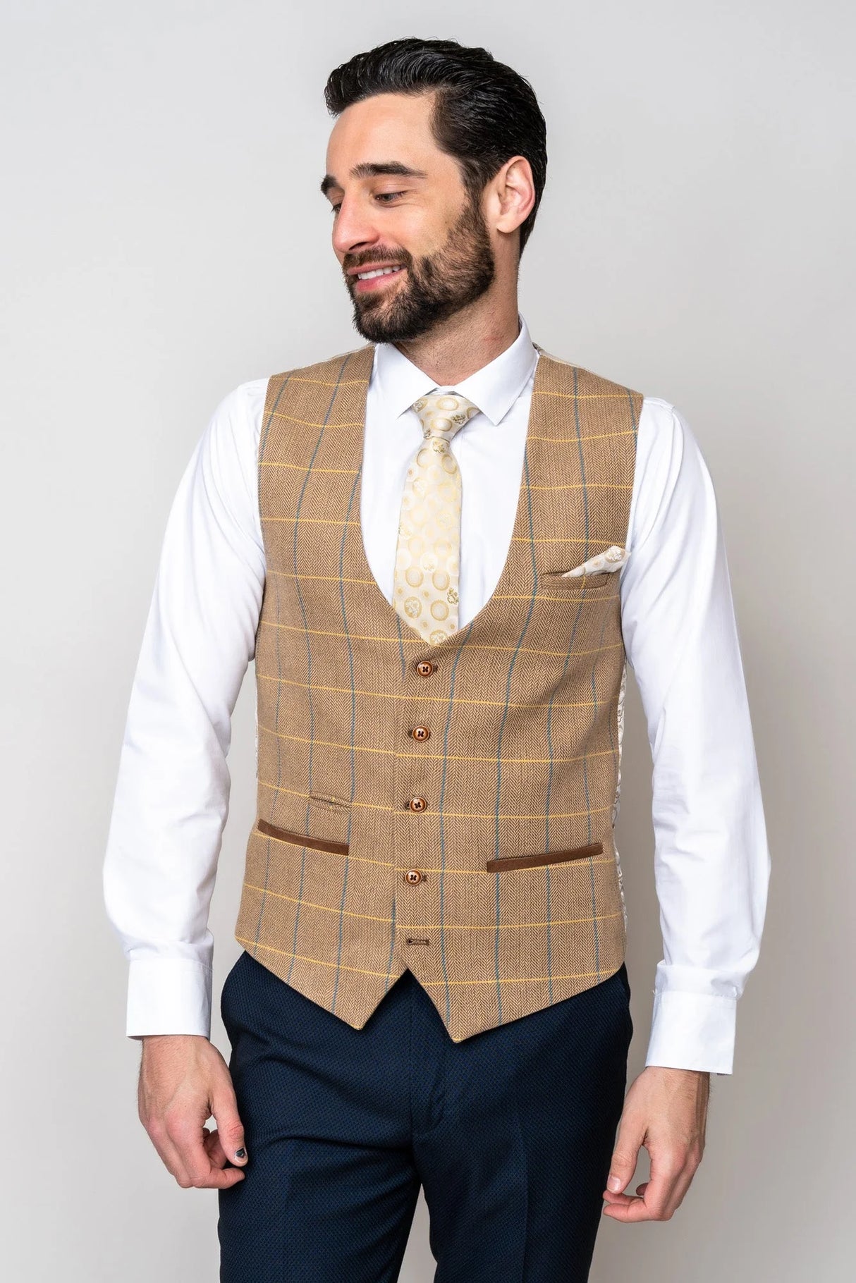 50% OFF - MARC DARCY Men's DX8 Single Breasted Waistcoat - Oak Check - Size: UK 48