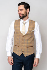 50% OFF - MARC DARCY Men's DX8 Single Breasted Waistcoat - Oak Check - Size: UK 48