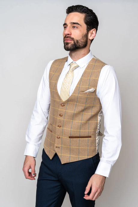 50% OFF - MARC DARCY Men's DX8 Single Breasted Waistcoat - Oak Check - Size: UK 48
