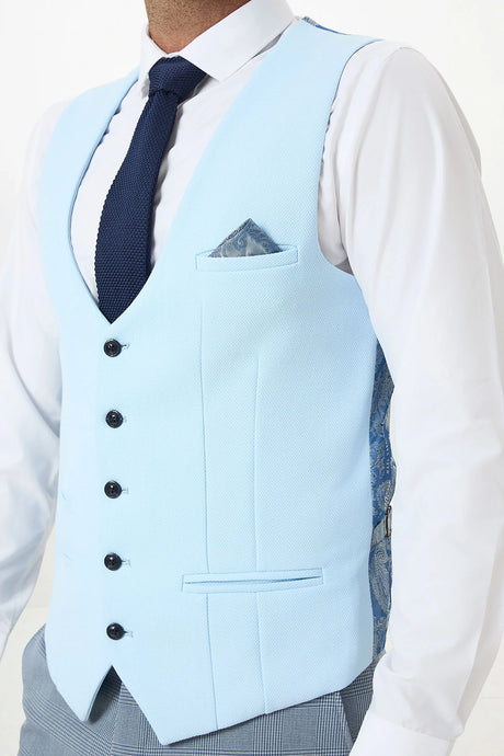 50% OFF - MARC DARCY Men's Kelvin Single Breasted Waistcoat - Sky - Size: UK 40