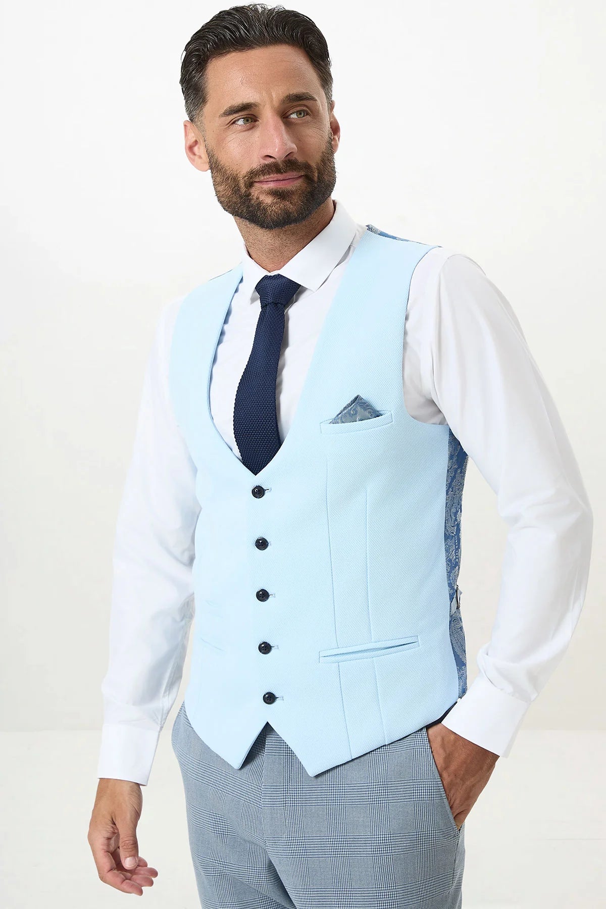 50% OFF - MARC DARCY Men's Kelvin Single Breasted Waistcoat - Sky - Size: UK 40