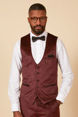 50% OFF - MARC DARCY Men's Simon Velvet Jacquard Waistcoat - Wine - Size: UK 38
