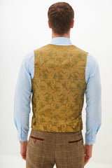 50% OFF - MARC DARCY Men's Ted Single Breasted Waistcoat - Tan Check - Size: 52