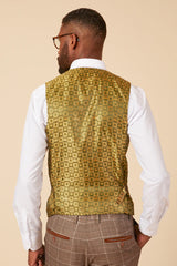 50% OFF - MARC DARCY Men's Ray Single Breasted Waistcoat - Tan Check