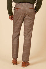 50% OFF - MARC DARCY Ray Trousers - Tan Check - Sizes: 40 & 42 Regular