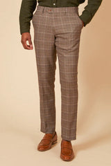 50% OFF - MARC DARCY Ray Trousers - Tan Check - Sizes: 40 & 42 Regular
