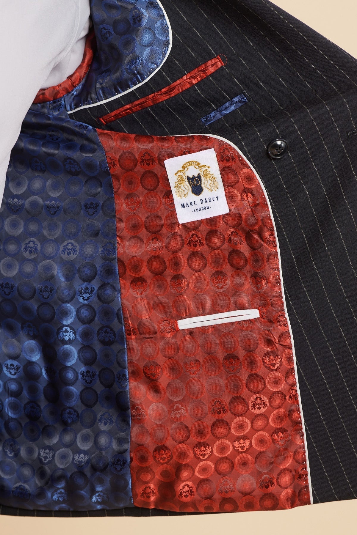 40% OFF - MARC DARCY Rocco Pinstripe Double Breasted Blazer - Navy - Size: 48