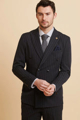 40% OFF - MARC DARCY Rocco Pinstripe Double Breasted Blazer - Navy - Size: 48