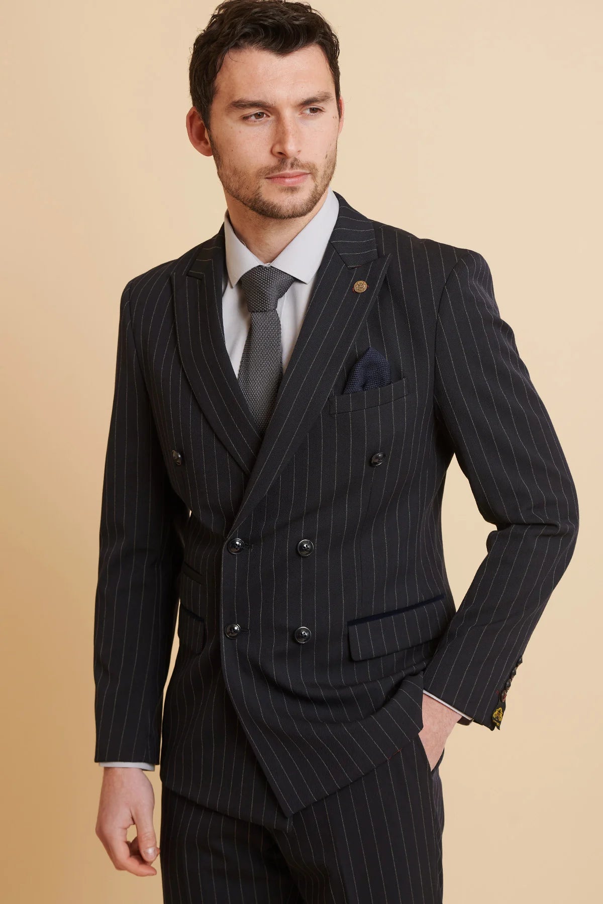40% OFF - MARC DARCY Rocco Pinstripe Double Breasted Blazer - Navy - Size: 48
