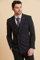 40% OFF - MARC DARCY Rocco Pinstripe Double Breasted Blazer - Navy - Size: 48