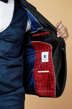 Load image into Gallery viewer, MARC DARCY Simon Velvet Tux Lapel Jacquard Blazer - Slim Fit Tuxedo Jacket - Navy
