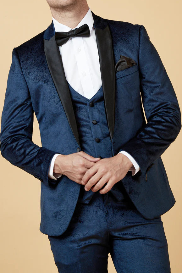 30% OFF MARC DARCY Simon Velvet Tux Lapel Jacquard Blazer Slim