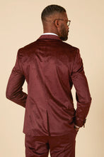 Load image into Gallery viewer, MARC DARCY Simon Velvet Tux Lapel Jacquard Blazer - Slim Fit Tuxedo Jacket - Wine
