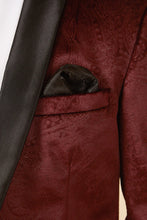 Load image into Gallery viewer, MARC DARCY Simon Velvet Tux Lapel Jacquard Blazer - Slim Fit Tuxedo Jacket - Wine
