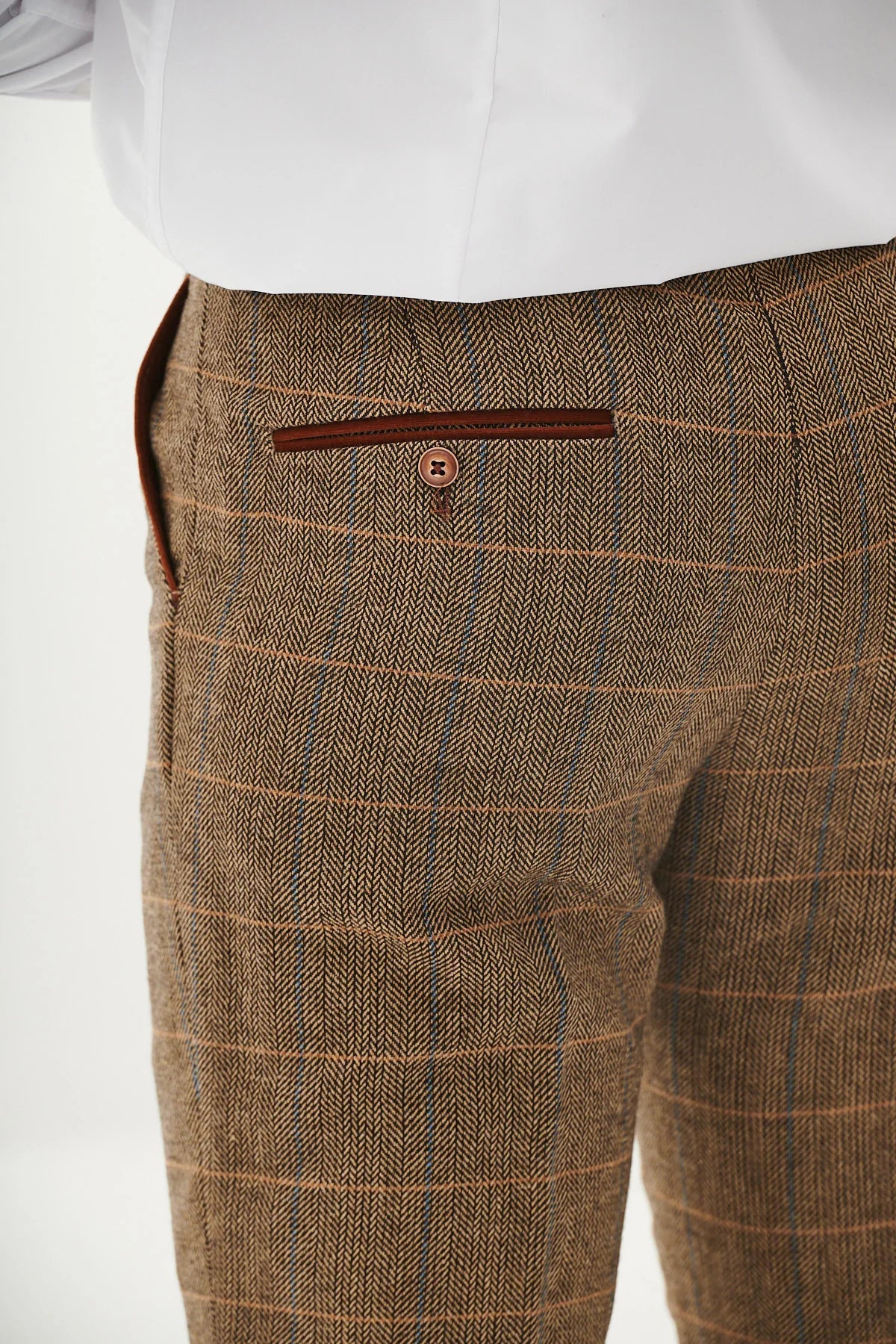 40% OFF - MARC DARCY Ted Trousers - Tan Tweed Check - Sizes: 42 Short