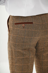 40% OFF - MARC DARCY Ted Trousers - Tan Tweed Check - Sizes: 42 Short