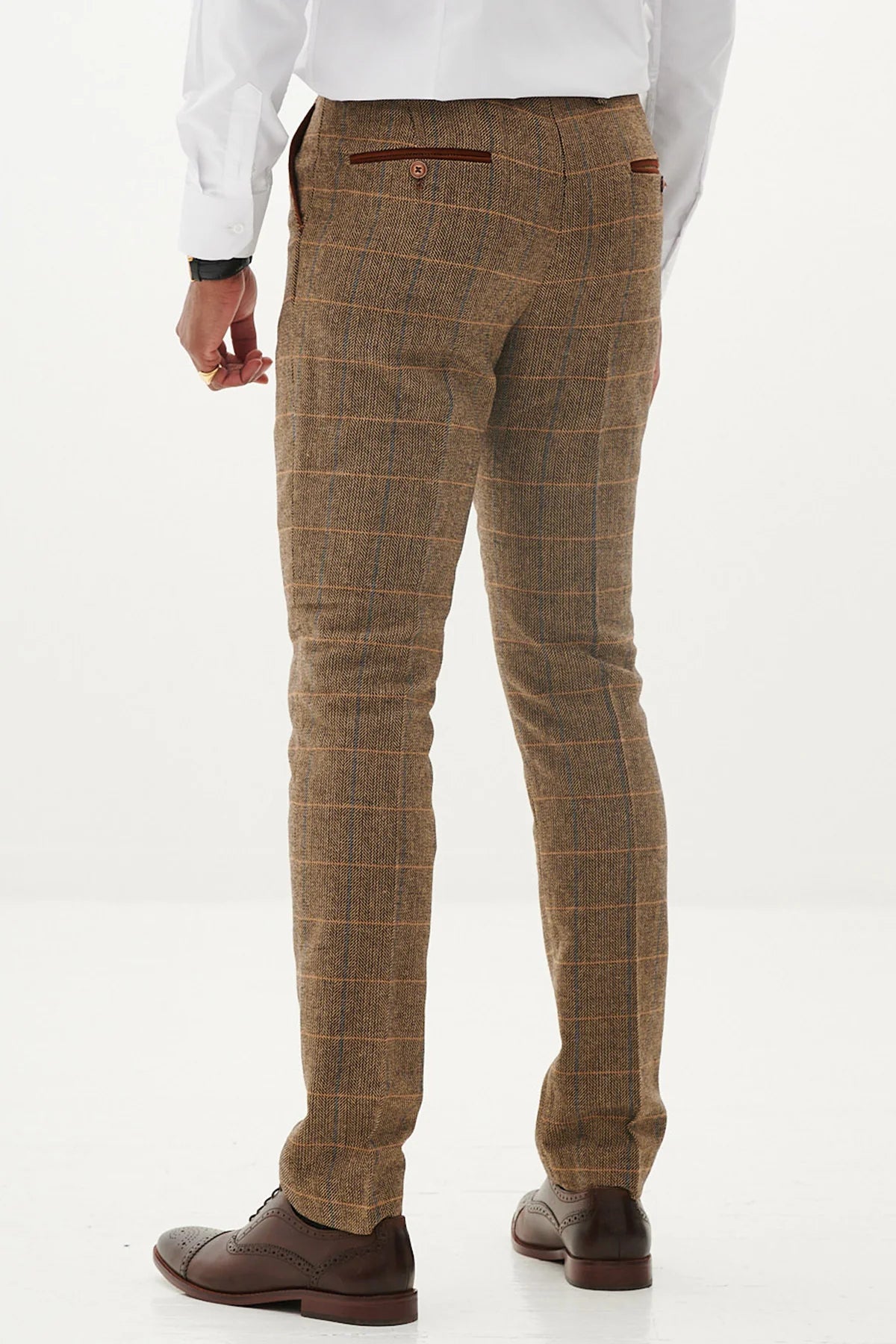 40% OFF - MARC DARCY Ted Trousers - Tan Tweed Check - Sizes: 42 Short