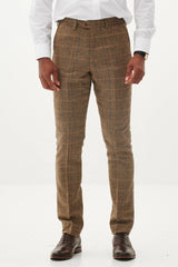 40% OFF - MARC DARCY Ted Trousers - Tan Tweed Check - Sizes: 42 Short