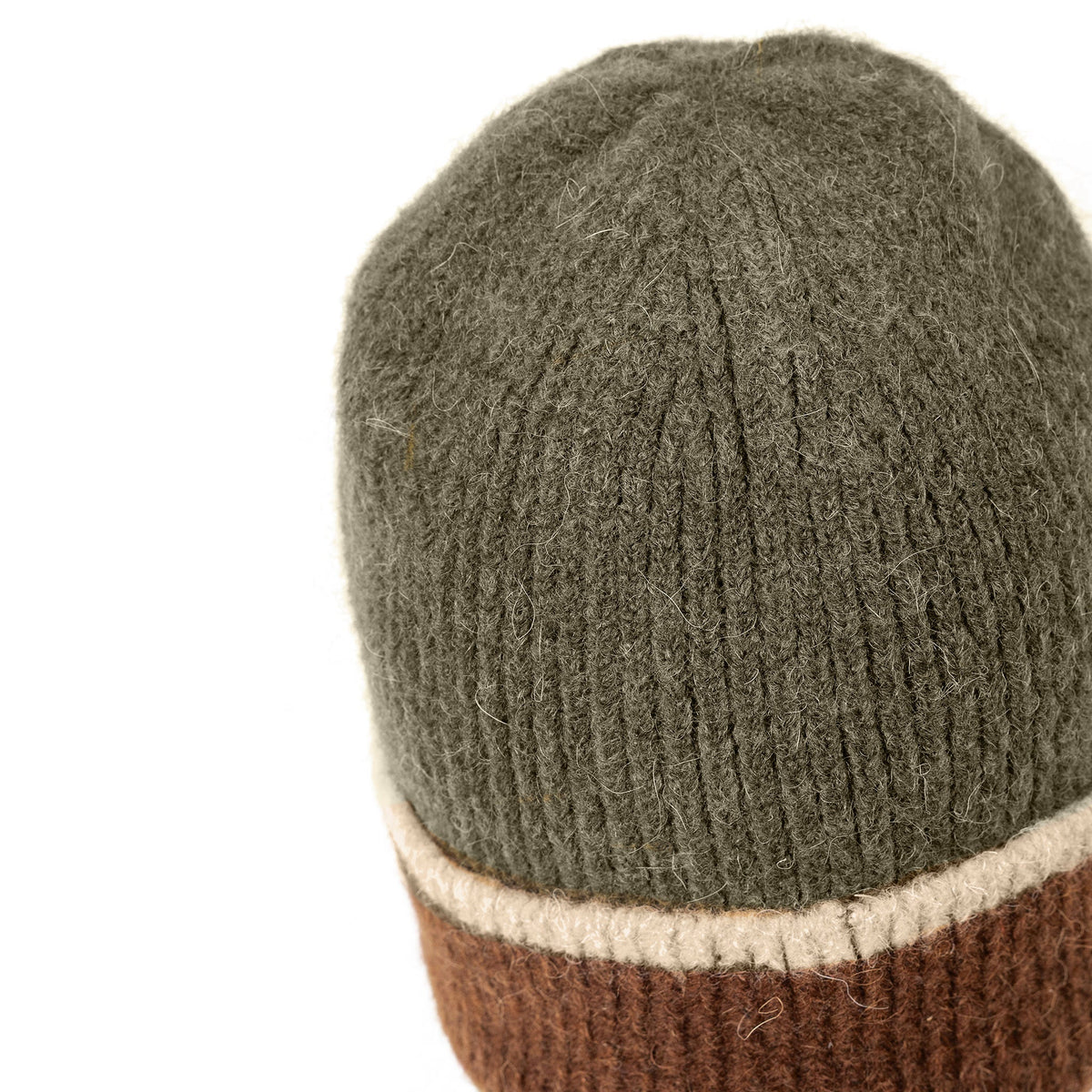 DENTS olive knitted beanie hat worn view