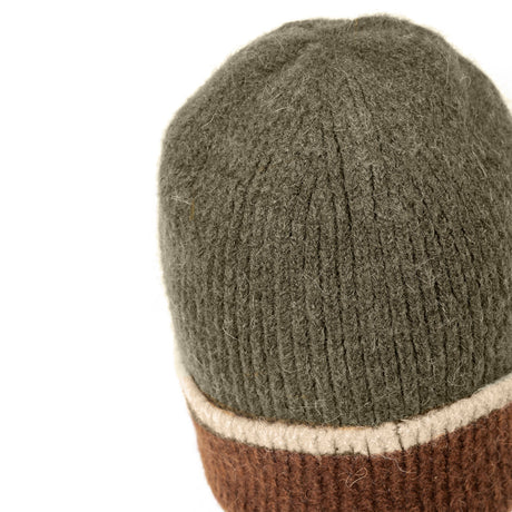 DENTS olive knitted beanie hat worn view